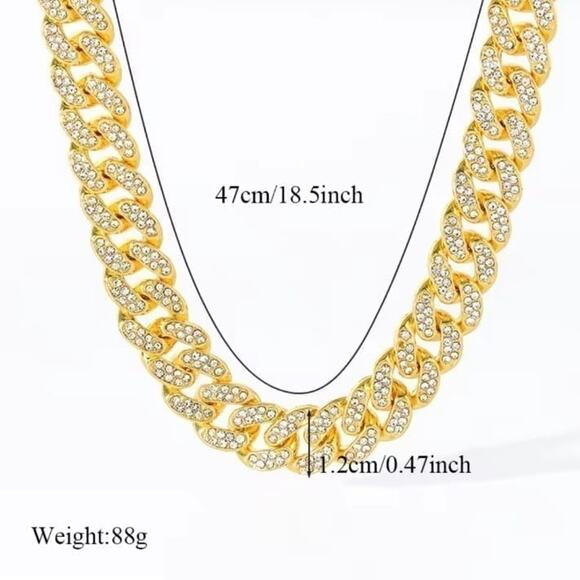 Iced Out Gold Plated Cuban Necklace & Bracelet Set Thick 12mm Bling Gift NEW - Picture 7 of 8